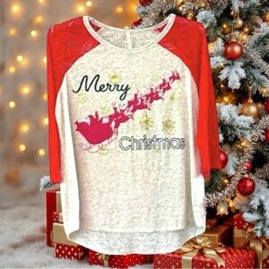 Now N Forever Lace 3/4 Red Lace Sleeve Baseball Style Merry Christmas Shirt NEW